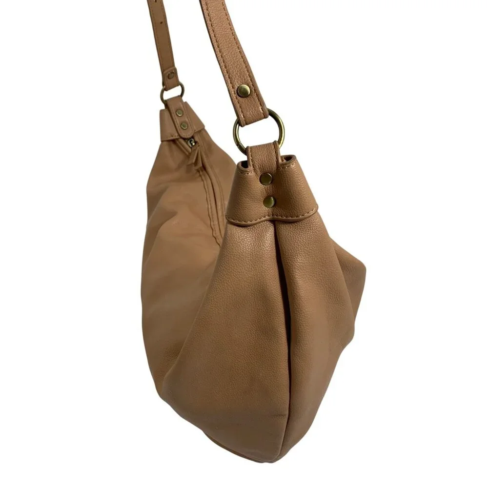 ANTHROPOLOGIE Womens Camel Tan Faux Leather Crescent Crossbody Slouchy Purse
